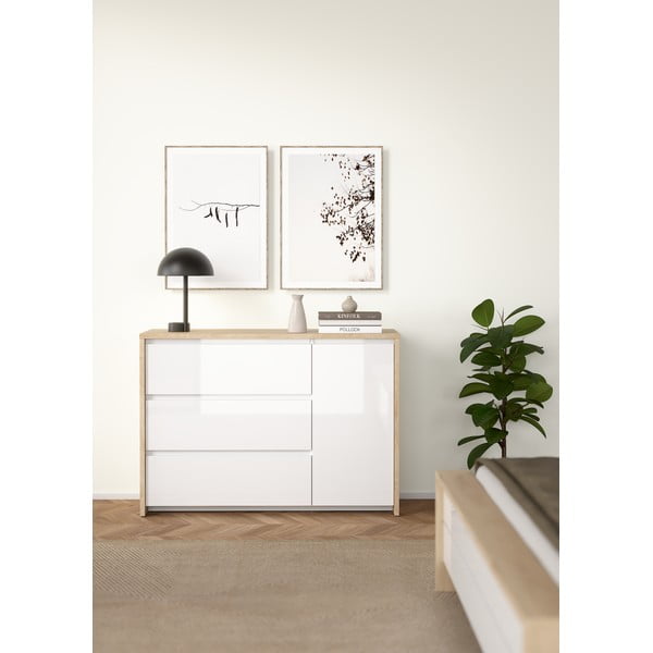 Comodă albă-în culoare naturală cu aspect de lemn de stejar 119x84x48 cm Next – Tvilum-image-1