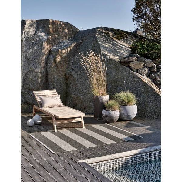 Covor tip traversă pentru interior și exterior gri antracit/crem 70x150 cm Bob Charcoal Linen – Pappelina-image-1