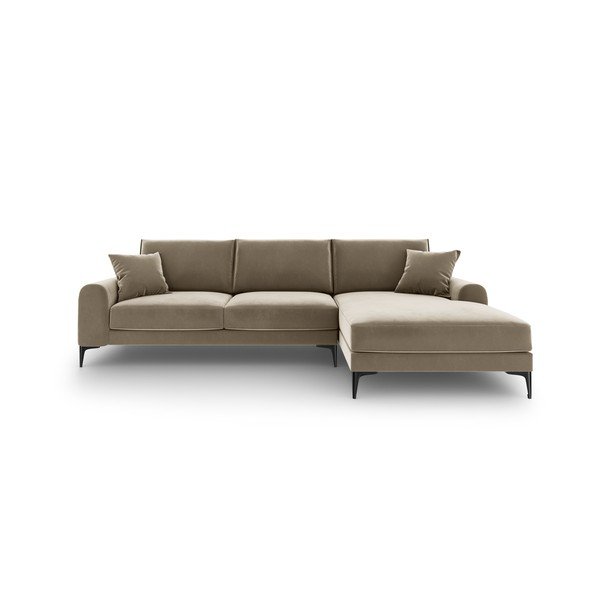 Colțar din catifea cu șezlong dreapta Mazzini Sofas Madara, bej-image-2