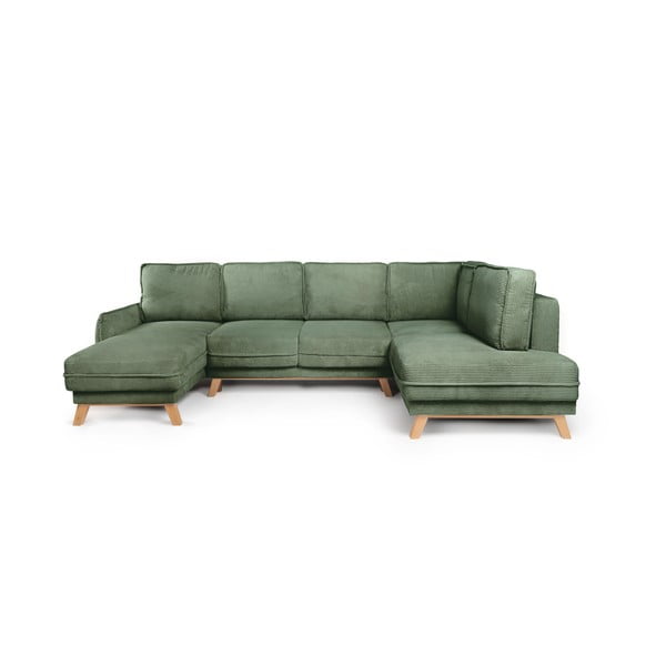Colțar verde deschis extensibil cu tapițerie din catifea reiată  (cu colț pe partea dreaptă/în formă de "U") Tori – Bonami Selection
