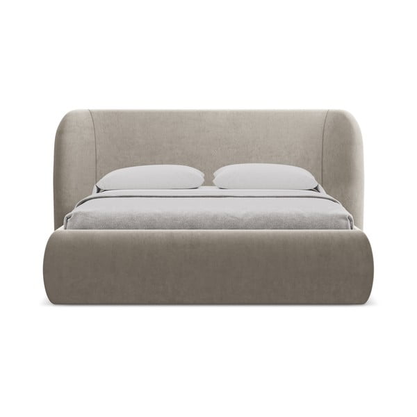 Pat matrimonial taupe tapițat cu spațiu de depozitare cu somieră 140x200 cm Hauke – Makamii-image-3