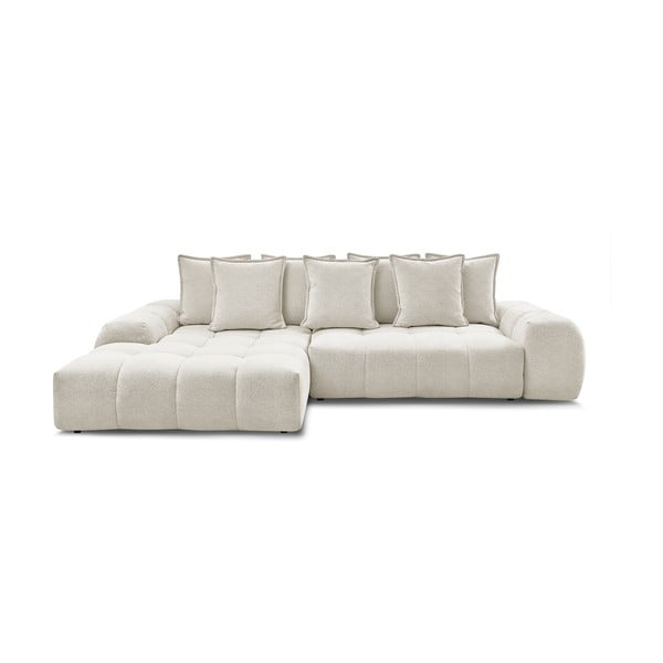 Colțar alb extensibil/cu spațiu de depozitare cu tapițerie din chenille (cu colț pe partea stângă/cu șezlong) Everest – Bobochic Paris