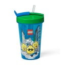 Pahar cu capac verde și pai LEGO® Iconic, 500 ml, albastru