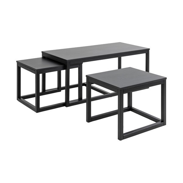 Măsuțe de cafea negre 3 buc. cu blat cu aspect de lemn de stejar 60x120 cm Cornus – Actona-image-2