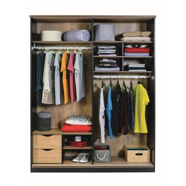 Șifonier cu ușă în culoare naturală Black Sliding Wardrobe, negru-image-1