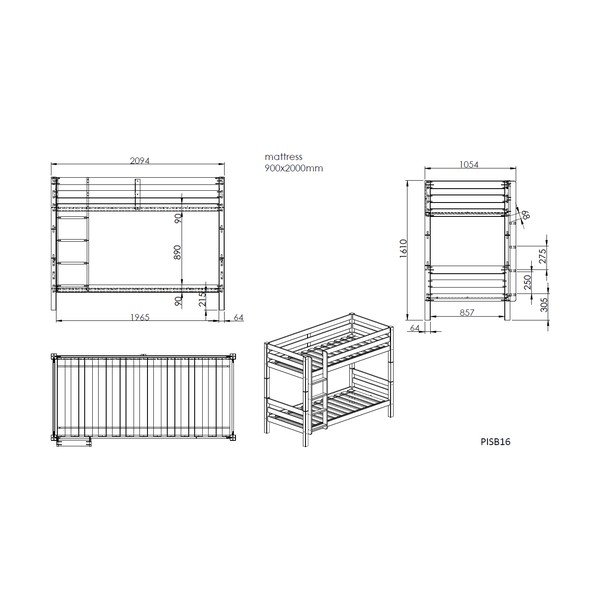 Pat pentru copii  alb supraetajat 90x200 cm Pino – Vipack-image-4