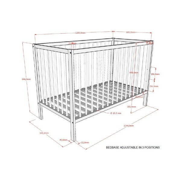 Pătuț maro din lemn de fag cu înălțime reglabilă 60x120 cm Dino – Vipack-image-2