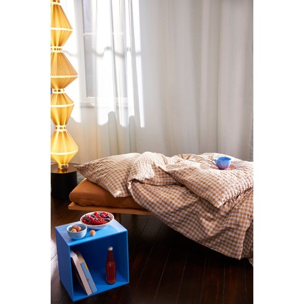 Lenjerie de pat galben ocru/albastru-deschis din țesătură crep pentru pat de o persoană 140x200 cm Bæk&Bølge – JUNA-image-4