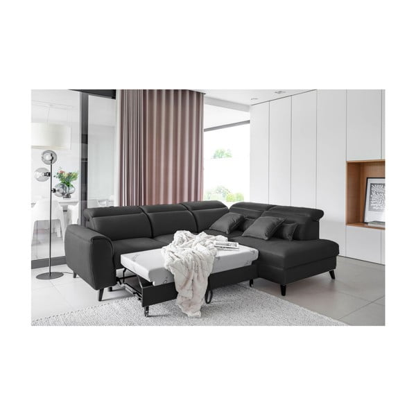 Colțar gri închis extensibil/cu spațiu de depozitare cu tapițerie din catifea (cu colț pe partea dreaptă/în formă de ”L”) Noble – ELTAP-image-4