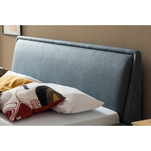 Pat matrimonial verde/albastru tapițat cu spațiu de depozitare cu somieră 180x200 cm Frieda – Meise Möbel-image-4