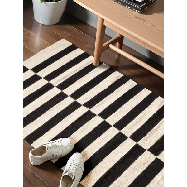 Covor tip traversă negru-alb reversibil/țesut manual din lână 80x200 cm Donna – Hanse Home-image-3