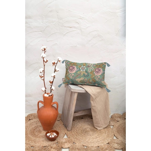 Pernă verde Velvet Atelier Japanese Flowers, 50 x 35 cm-image-1