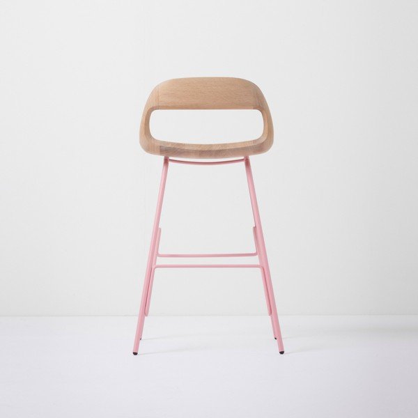 Scaun de bar din lemn masiv de stejar cu picioare roz Gazzda Leina, 94 cm h-image-3