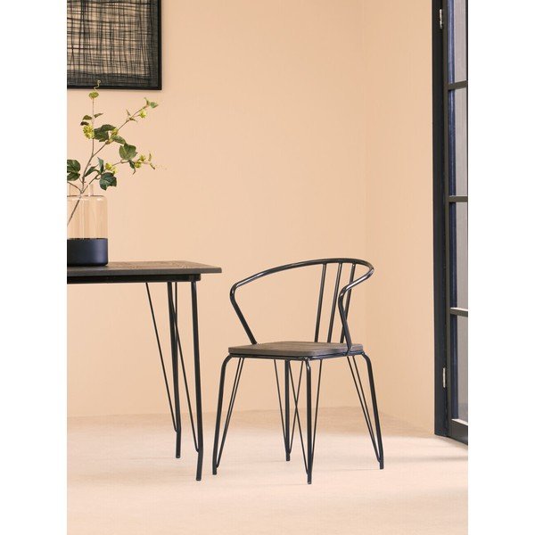 Scaun de dining negru/în culoare naturală din lemn de ulm District – Premier Housewares-image-3