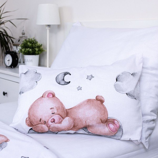 Lenjerie de pat pentru copii albă din bumbac pentru pătuț 100x135 cm Teddy Bear "Ribbon" – Jerry Fabrics-image-3