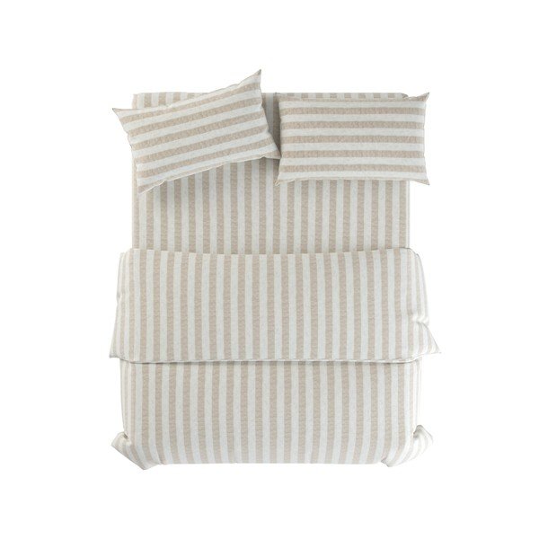 Lenjerie de pat gri deschis/crem din in pentru pat de o persoană 135x200 cm Natural Stripes – Native Natural