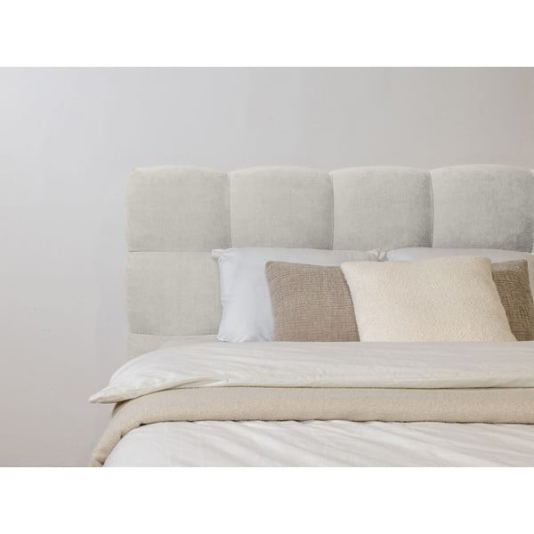 Pat matrimonial gri deschis tapițat cu somieră 160x200 cm Kumo – Bobochic Paris-image-4