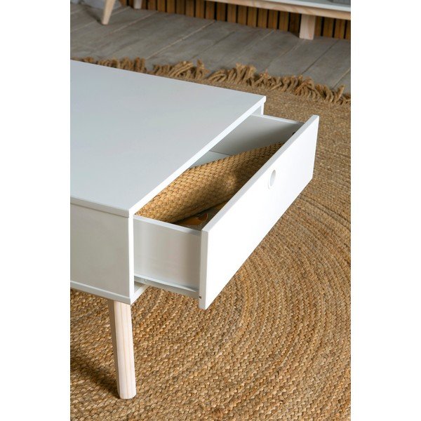 Măsuță de cafea cu 2 sertare și picioare din lemn de pin Marckeric Kiara, alb-image-1