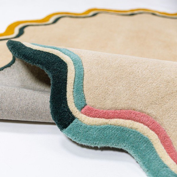 Covor în culoare naturală țesut manual rotund din lână ø 180 cm Leo Scallop – Flair Rugs-image-2