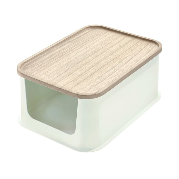 Cutie depozitare cu capac din lemn paulownia iDesign Eco Open, 21,3 x 30,2 cm, alb