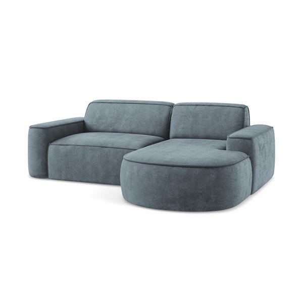 Colțar albastru prăfuit cu tapițerie din chenille (cu colț pe partea dreaptă/cu șezlong) Omao – Makamii-image-4