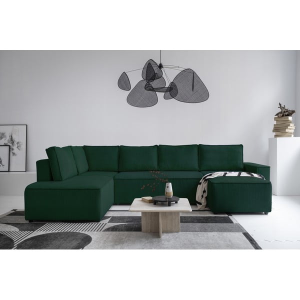 Colțar verde închis extensibil cu tapițerie din catifea reiată  (cu colț pe partea stângă /în formă de "U") Brave Dave – Miuform-image-1