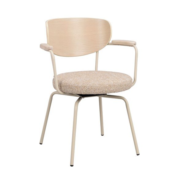 Scaun de dining bej/crem cu cotiere din metal Merrick – Rowico