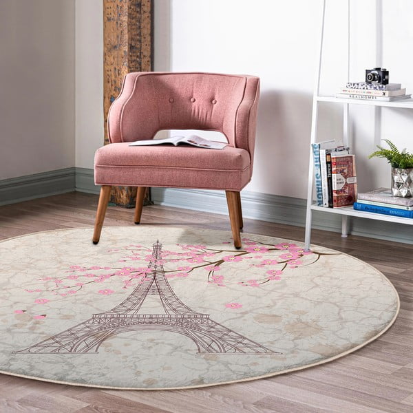 Covor rotund  roz deschis lavabil adecvat și  pentru aspiratoare robot   ø 120 cm Comfort – Mila Home-image-1