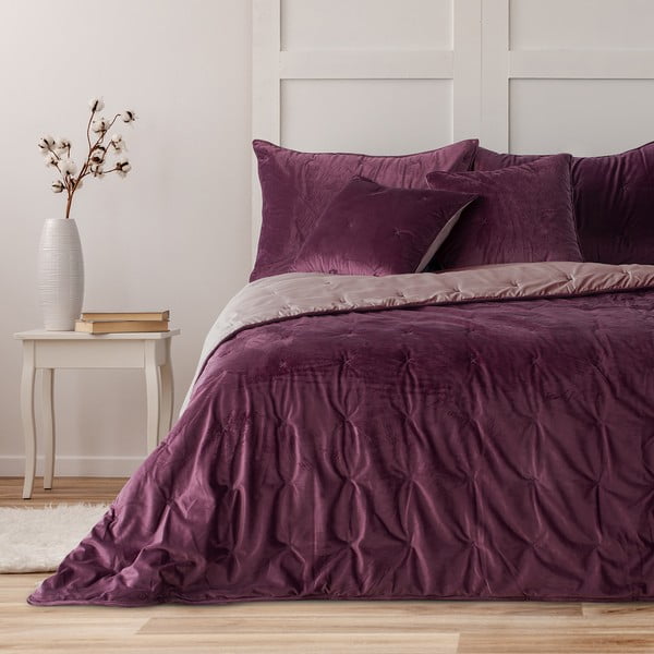 Cuvertură din catifea pentru pat de o persoană DecoKing Daisy, 210 x 170 cm, violet