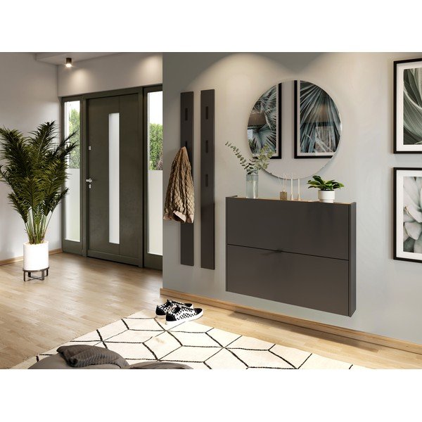 Pantofar gri antracit cu deschidere înclinată/suspendat cu aspect de lemn de stejar 100x83x18 cm Ameca – Germania-image-1