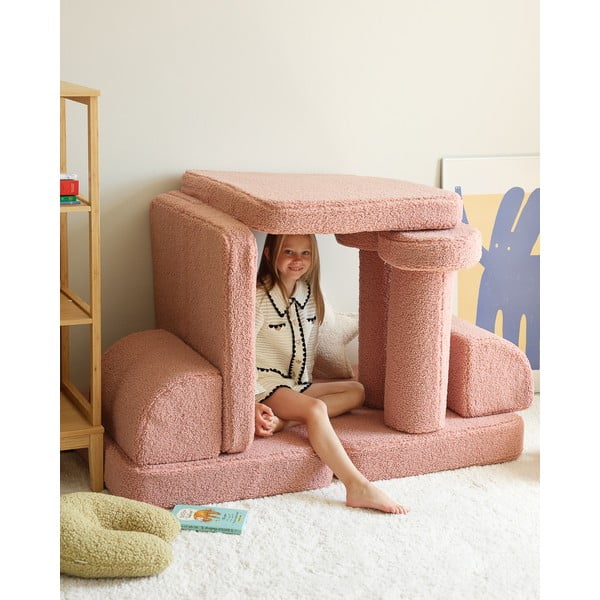 Canapea pentru copii roz cu tapițerie din țesătură bouclé 132 cm Settee – Wigiwama-image-3