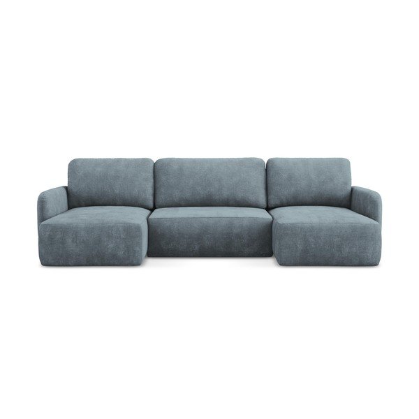 Colțar albastru prăfuit extensibil/cu spațiu de depozitare cu tapițerie din chenille (în formă de "U") Lilo – Makamii