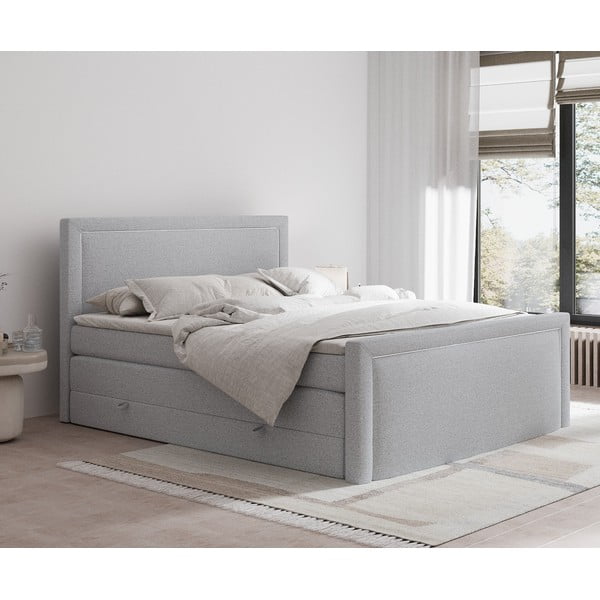 Pat boxspring gri deschis cu spațiu de depozitare 200x200 cm Lavenda – Maison de Rêve-image-1