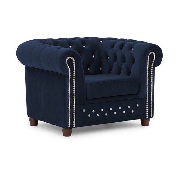 Fotoliu albastru chesterfield cu tapițerie din catifea York Blik – Ropez