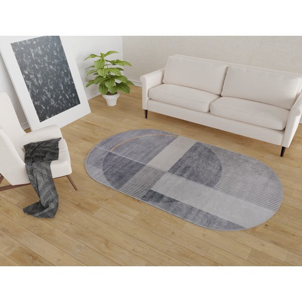 Covor gri lavabil 60x100 cm Oval – Vitaus-image-1