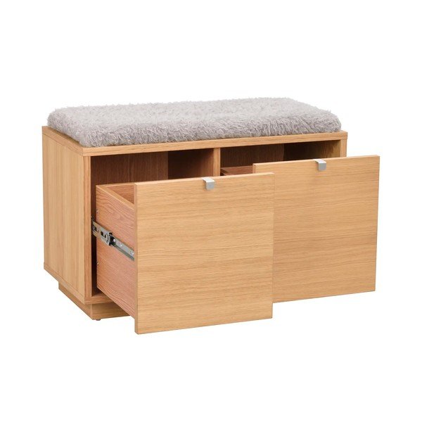 Pantofar gri/în culoare naturală cu bancă cu aspect de lemn de stejar Confetti – Rowico-image-3