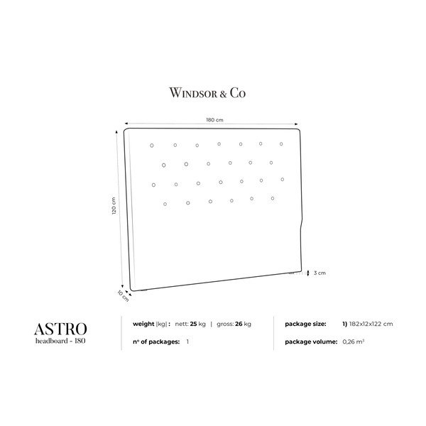 Tăblie pentru pat Windsor & Co Sofas Astro, 180 x 120 cm, crem-image-3