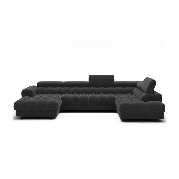 Colțar gri închis extensibil cu tapițerie din țesătură bouclé (cu colț pe partea dreaptă/în formă de "U") Feraria – ELTAP