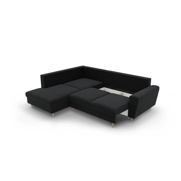 Colțar negru extensibil, cu spațiu de depozitare cu tapițerie din catifea (cu colț pe partea stângă-în formă de ”L”) Kyoto – Cosmopolitan Design-image-3