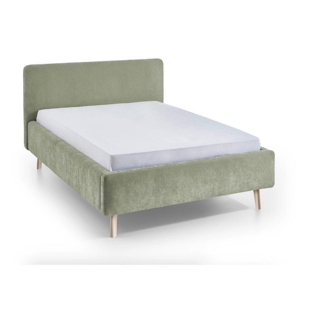 Pat matrimonial verde deschis tapițat cu somieră 140x200 cm Mattis – Meise Möbel