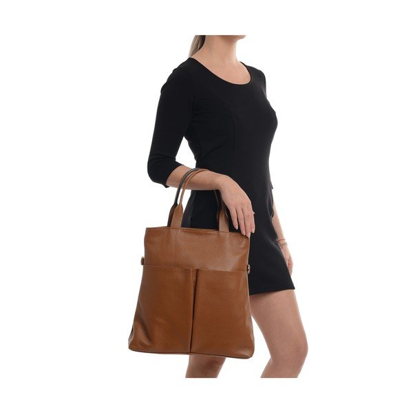 Geantă de mână tote din piele Roberta M, maro-image-4