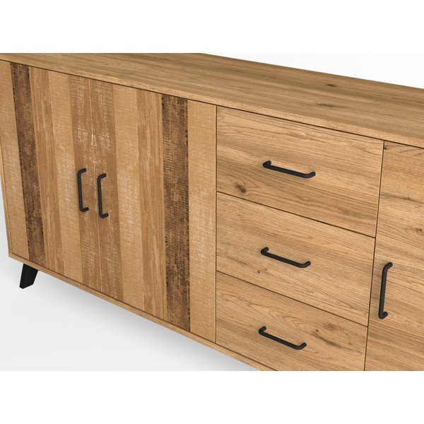 Comodă roșu/ joasă cu aspect de lemn de stejar 181x81 cm Nordic – Marckeric-image-4