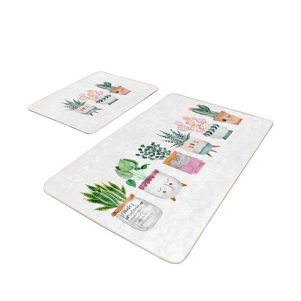 Covorașe de baie albe 2 buc. din catifea 60x100 cm Succulent – Mila Home