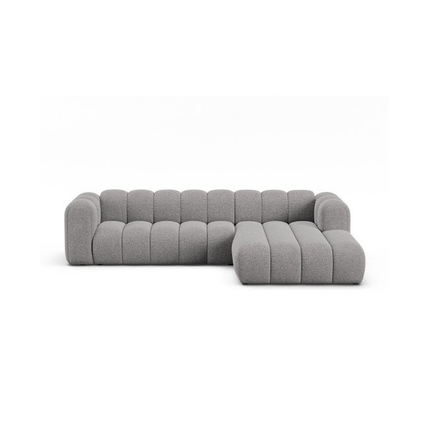 Colțar gri cu tapițerie din chenille (cu colț pe partea dreaptă/cu șezlong) Lupine – Micadoni 