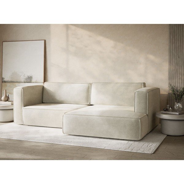 Colțar crem extensibil/cu spațiu de depozitare cu tapițerie din chenille (cu colț pe partea dreaptă/cu șezlong) Velto – Maison de Rêve-image-4