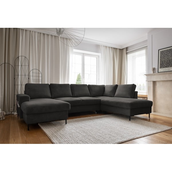 Colțar gri închis extensibil cu tapițerie din catifea reiată  (cu colț pe partea dreaptă) Lofty Lilly – Miuform-image-3