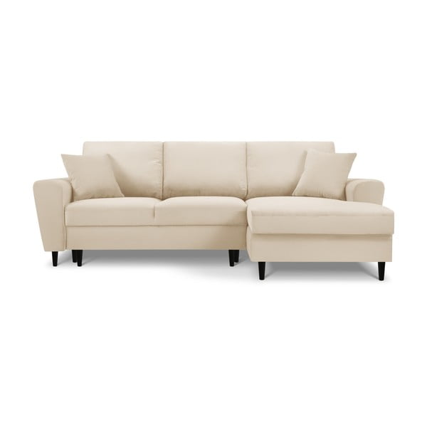 Colțar bej extensibil, cu spațiu de depozitare cu tapițerie din catifea reiată  (cu colț pe partea dreaptă, cu șezlong) Kyoto – Cosmopolitan Design