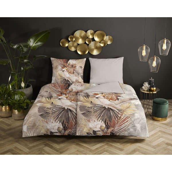 Lenjerie de pat maro/bej din bumbac satinat pentru pat de o persoană 140x200 cm – Descanso