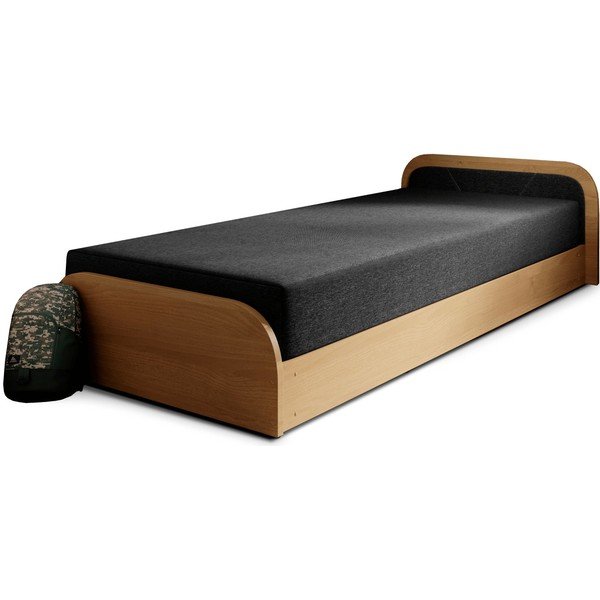 Pat galben ocru/gri închis tapițat/din  placă aglomerată de lemn cu spațiu de depozitare cu saltea 80x190 cm Parys – ELTAP