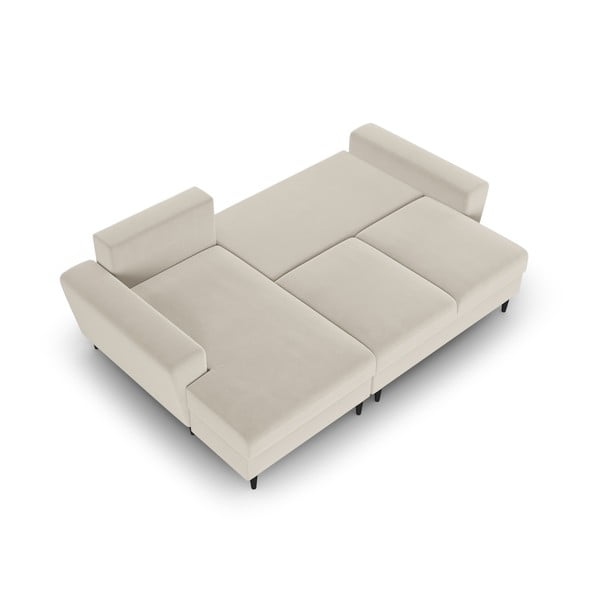 Colțar bej extensibil, cu spațiu de depozitare cu tapițerie din catifea (cu colț pe partea stângă, cu șezlong) Kyoto – Cosmopolitan Design-image-2